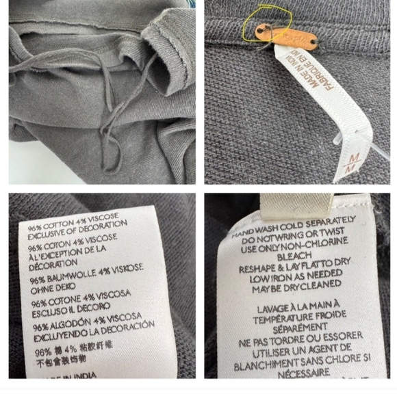 Free People Fringe Top Slouchy Ombre Tassel Short Sleeve Washed Black Gray New - Picture 6 of 7